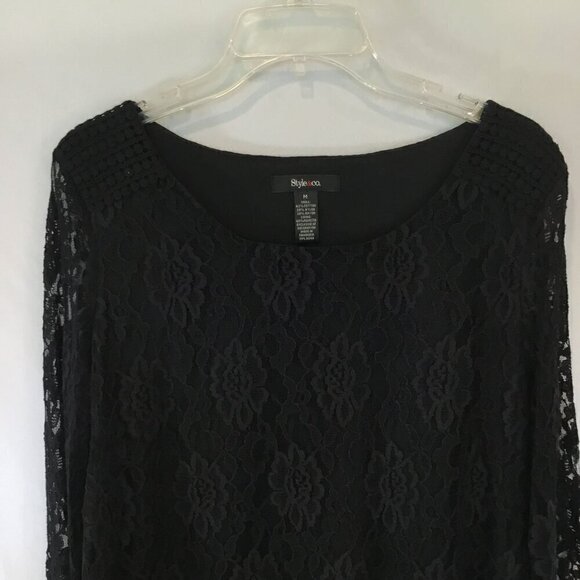 Style & Co Blouse 3/4 Sleeve Lace Embroidery Overlay Pullover Women's Sz Medium - Picture 2 of 8